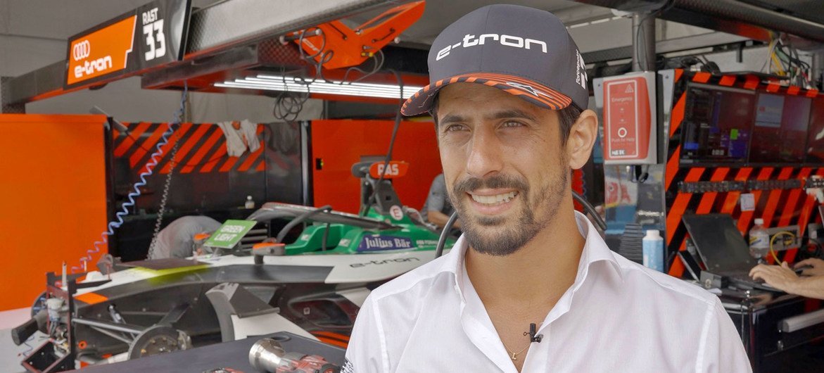 Lucas di Grassi, Formula E driver for the Audi team, at the 2021 New York race in Red Hook, Brookyln.