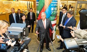 UN Secretary-General António Guterres addresses the media at the Seventh Tokyo International Conference on African Development (TICAD), taking place in Yokohama, Japan. (29 August 2019)