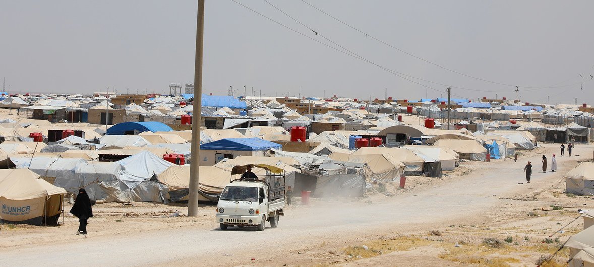 مخيم الهول، بمحافظة الحسكة السورية، يضم أكثر من 70،000 شخص. (حزيران/يونيو 2019)