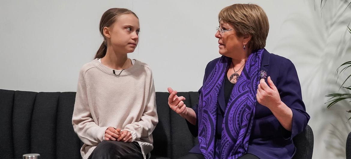 Michelle Bachelet se encontrou com a jovem ativista sueca Greta Thunberg na COP25 Madrid em 2019