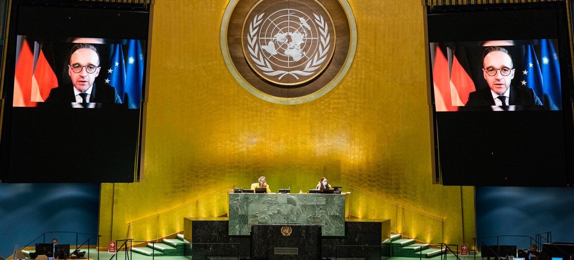 Министр иностранных дел Германии Хайко Маас выступает на 75-й Генеральной Ассамблее ООН.