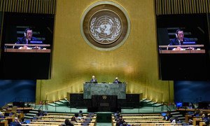 朝鲜常驻联合国代表金星在联合国大会第75届会议一般性辩论中发表致辞。