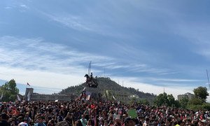 Protesters take to the streets in Santiago, Chile.