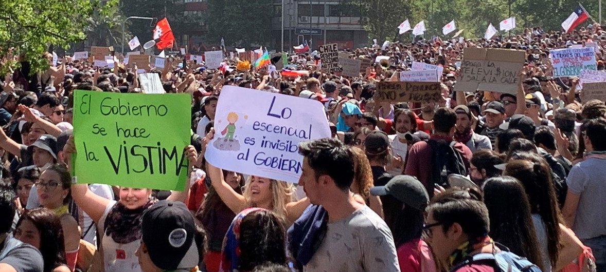 Protesters take to the streets in Santiago, Chile. (October 2019)