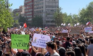 Protesters take to the streets in Santiago, Chile. (October 2019)