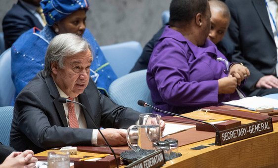 Генеральный секретарь ООН Антониу Гутерриш выступает на заседании Совета Безопасности ООН 