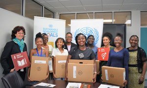 Namibian high school girls, who participated in the 'African Girls Can Code' programme, pay a visit to UN House in Windhoek to start their journey of putting their coding skills into action.
