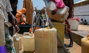 A solar-powered borehole provides water to more than 6,000 residents in a camp for displaced people in Maiduguri in northeastern Nigeria.