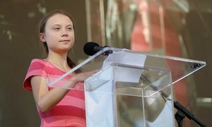 Swedish youth climate activist, Greta Thunberg, at a demonstration calling for global action to combat climate change in New York in September 2019.