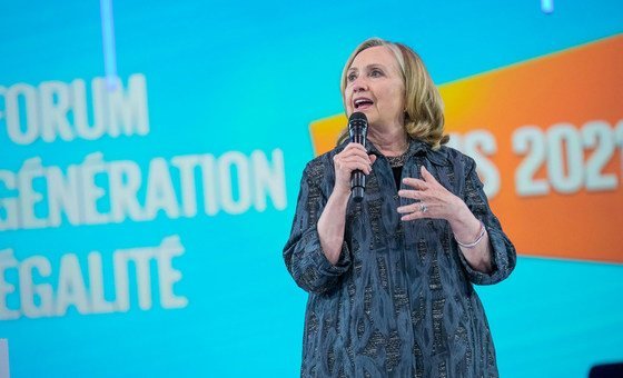 Hillary Clinton addresses the opening of the Generation Equality Forum in Paris.