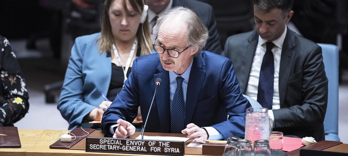 غير بيدرسون، المبعوث الخاص للأمين العام للأمم المتحدة إلى سوريا، يطلع مجلس الأمن حول الوضع في البلاد. 
