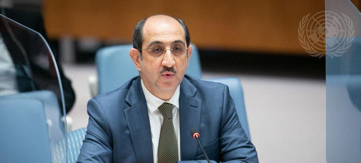 السفير السوري بسام الصباغ يتحدث إلى مجلس الأمن في جلسته حول الوضع في سوريا.