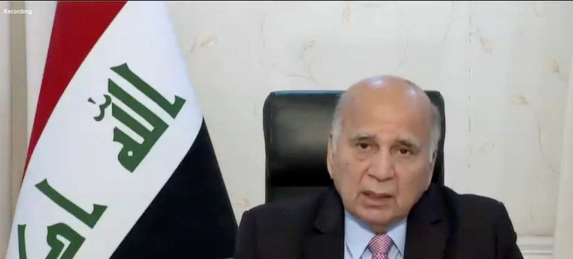 وزير الخارجية العراقي، فؤاد حسين، يتحدث إلى مجلس الأمن.