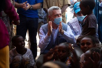 UN High Commissioner for Refugees, Filippo Grande meets refugees from Ethiopia in the Hamdayet Border Reception Centre in Eastern Sudan.