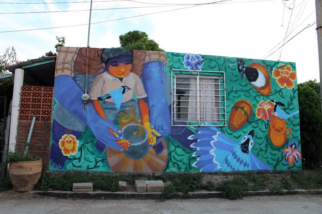 Mural sobre alfarería en Ixtaltepec Oaxaca.