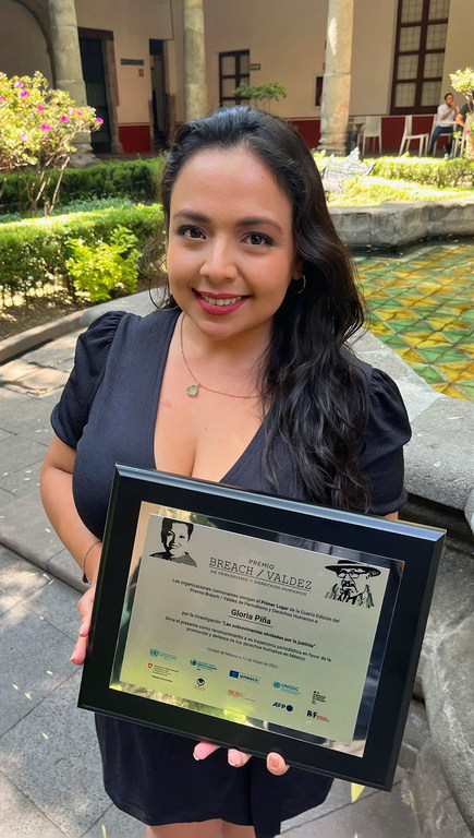 Gloria Piña, periodista y ganadora del Premio Breach/Valdez de periodismo. 