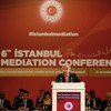 Secretary-General António Guterres (at podium) delivers opening remarks at the 6th Istanbul Mediation Conference in Turkey on 31 October 2019.