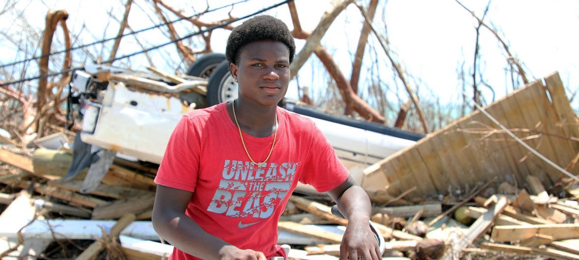 Fifteen-year-old Benson Etienne and his family escaped before their house collapsed in hurricane-hit Marsh Harbour, Abaco Island, Bahamas. (September 2019)