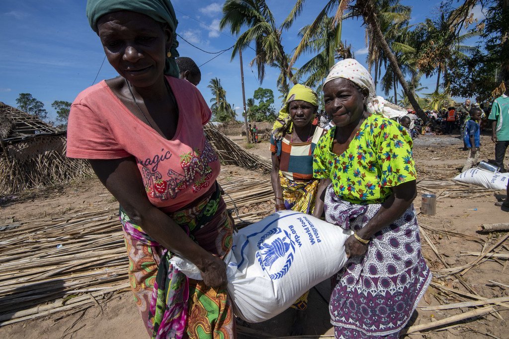 Affected communities receive WFP food relief in Nacate village, in Cabo Delgado province, Mozambique.