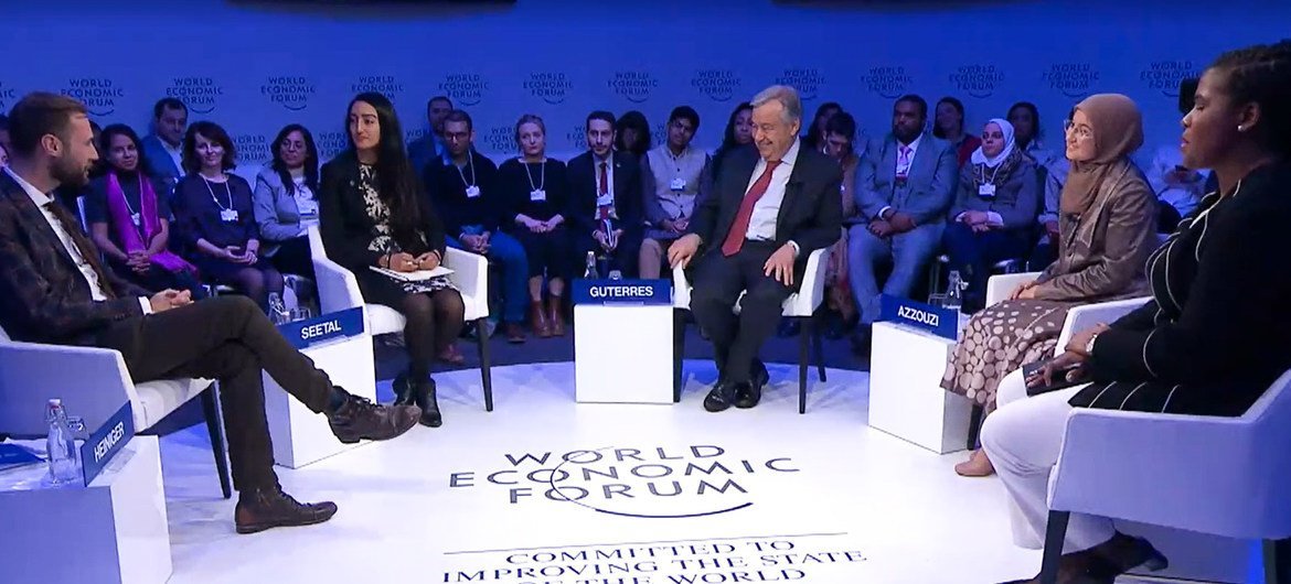 António Guterres dialoga com jovens da rede Global Shapers em Davos