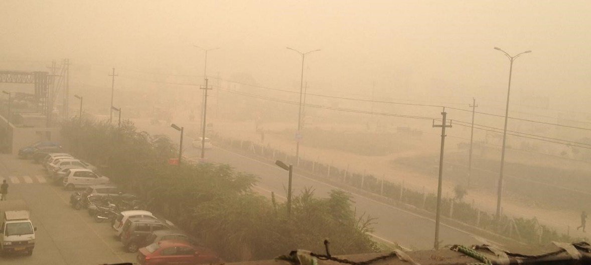 A thick layer of smog envelopes India's capital New Delhi.