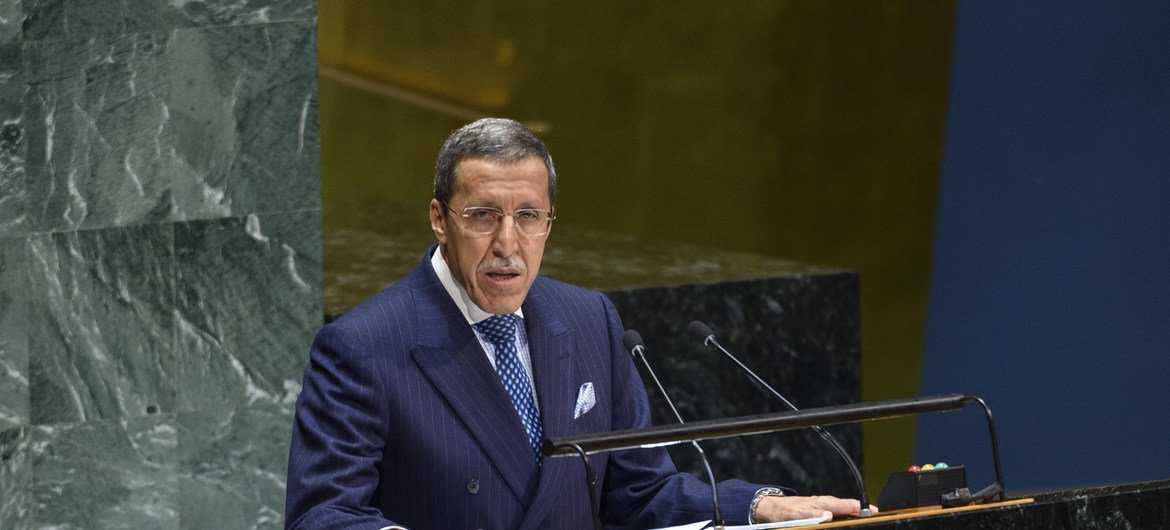 عمر هلال، مندوب المغرب الدائم لدى الأمم المتحدة يلقي كلمة أمام الجمعية العامة. (من الأرشيف)
