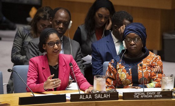 A ativista Alaa Salah, do Sudão, no Conselho de Segurança. 