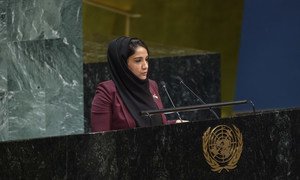 نائبة مندوبة الإمارات الدائمة لدى الأمم المتحدة، أميرة الحفيتي، تلقي كلمتها أمام الجمعية العامة 37 في دورته 74 خلال اجتماع حول المسألة الفلسطينية