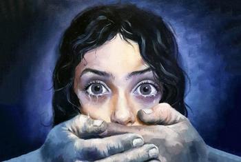 Reprodução de obra de um artista iraquiano da exposição Violência Sexual em Conflito na ONU