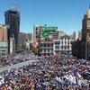 बोलीविया के ला पाज़ में सैन फ्रांसिस्को प्लाज़ा में नागरिकों की एक रैली