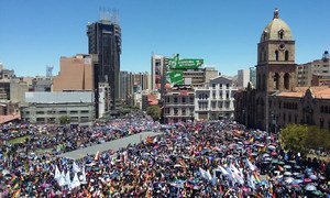 Citizens rally at the Plaza San Francisco in La Paz, Bolivia last November during a wave of popular protests following the last national election.