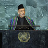 Le Président de l'Afghanistan, Hamid Karzai, à la tribune de l'Assemblée générale.