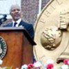 Kofi Annan speaking after receiving award