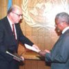 Amb. John Negroponte presenting credentials to Secretary-General