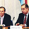 Michael Steiner, H. E. Jaime Gama (right) at press conference