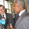 Kofi Annan speaking to the press