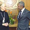 Dr. Jane Goodall with Kofi Annan at UN Headquarters