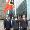 The flag of Timor-Leste is raised to join those of other Member States in a special ceremony to mark the occasion at UN Headquarters. (September 2002)