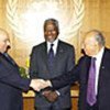 Annan with Greek Cypriot and Turkish Cypriot leaders