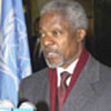 Kofi Annan speaks to the press