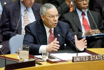 US Secretary of State Colin Powell briefs high-level meeting of the Security Council concerning his country's evidence of Iraq's weapons programme.