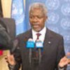 Kofi Annan speaking to reporters
