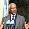 Kofi Annan speaks to press