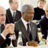 Kofi Annan (centre) with advisers at Cyprus talks