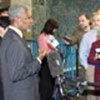 Kofi Annan speaks to reporters