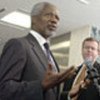 Kofi Annan speaks to reporters