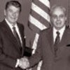 Ronald Reagan (L) and Javier Perez de Cuellar (UN archives)