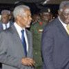 Kofi Annan et le Président Kufuor, hier à Accra