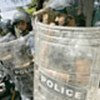 Peacekeepers on guard during demonstration