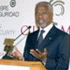 Annan briefs the press in  Madrid, Spain